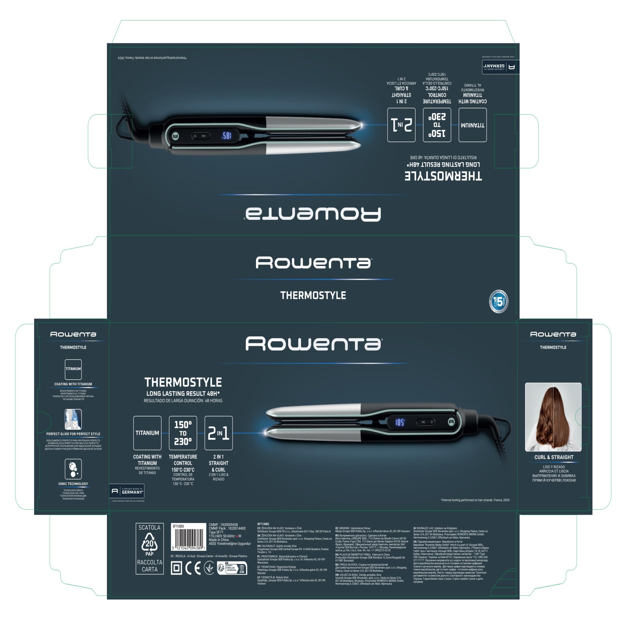 Rowenta Thermostyle 2-in-1, Piastra per Capelli in Titanio con Design Ergonomico Arrotondato, Tecnologia Ionica e Rivestimento in Ceramica per Stryling Lisci, Ricci e Mossi, SF7120
