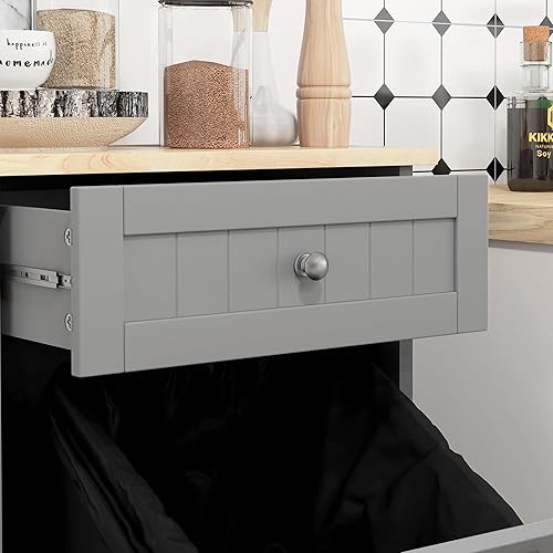 Miniatura 8 de HOMCOM Gabinete de basura abatible para cocina, armario de reciclaje con cajón, color gris