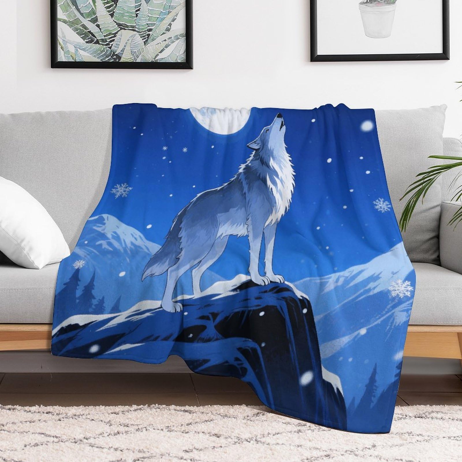 Custom Wolf Blanket Lightweight Flannel Fleece Throw for Couch Sofa Bed Luxury Soft Cozy Plush Lap Bedtime Blanket for All Seasons Bedroom Home Decor Gifts 40x50