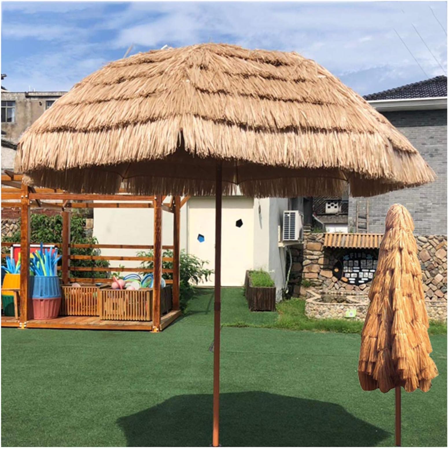 vidaXL Parasol en Bambou avec Toit en Feuille de Bananier Pare Soleil Parasol de Jardin Parasol