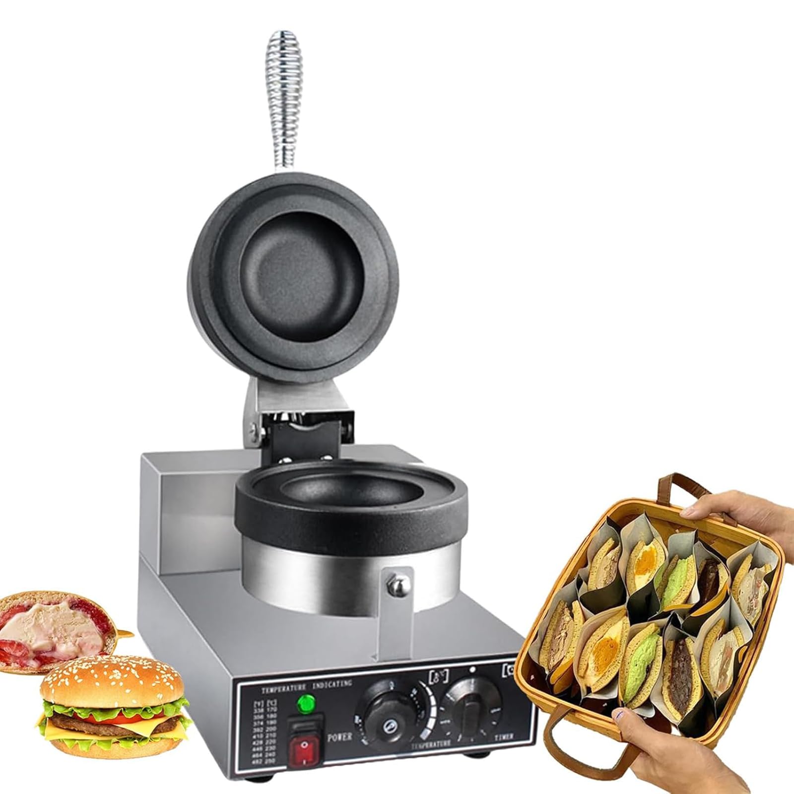 Ice Cream Waffle Machine,Commercial Burger Waffle Maker,Double-Sided UFO Hamburger Cake Maker,1300W Non Stick Electric Burger Waffle Maker,Large Hamburger Panini Press Sandwich Maker,For Household