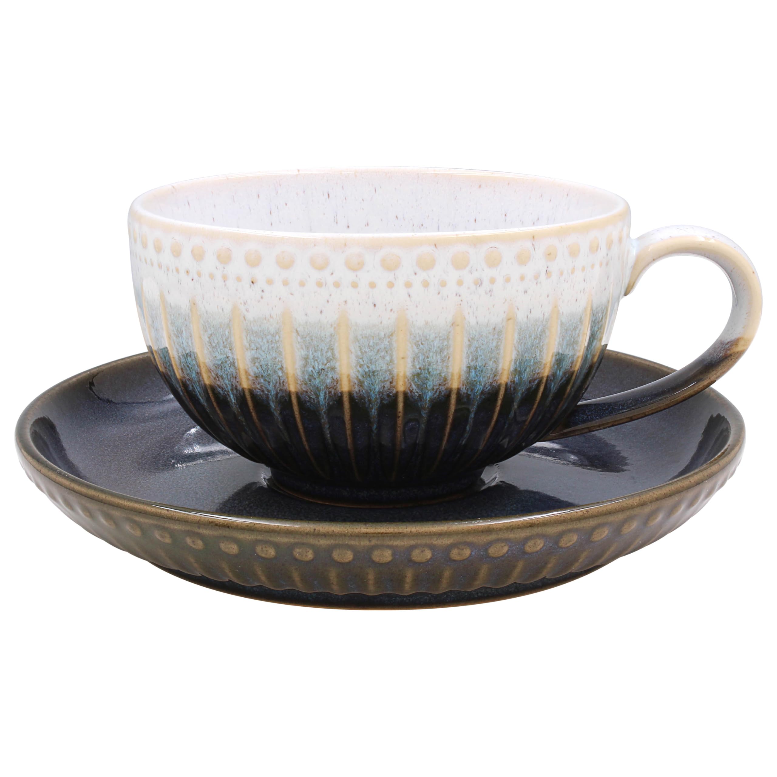  - Reactive Glaze Cup And Saucer Set Artisan Tea Cup Modern Drinkware
