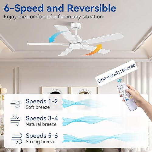 Miniatura 10 de Ventiladores de techo inteligentes de 52 pulgadas con luces y control remoto, motor de CC silencioso, ventilador de techo negro y madera para