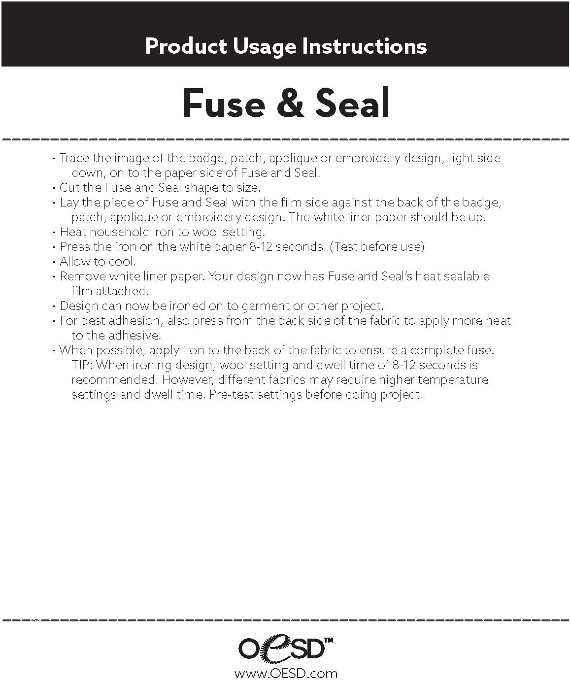 OESD Fuse and Seal Embroidery Backing 8" x 10" - 20 Sheets