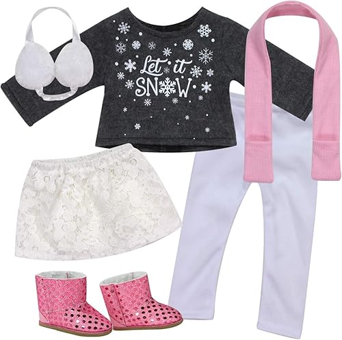 Miniatura 6 de Sophia's Conjunto de 6 piezas, suéter, falda y accesorios para muñecas de 18 pulgadas, gris y blanco