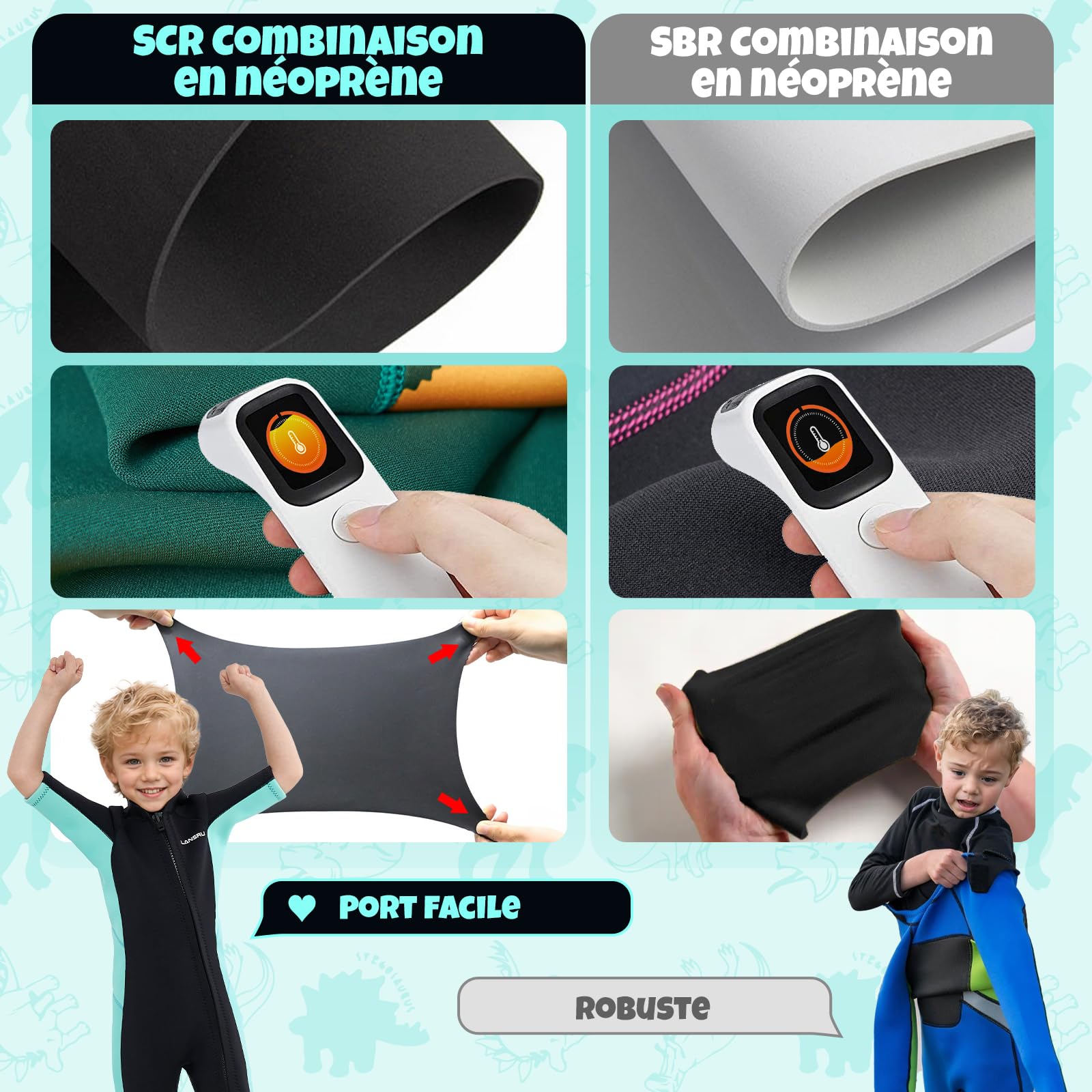 Combinaison Courte en néoprène SCR de 2,5 mm pour Enfants avec Protection UV, Fermeture éclair Oblique à l'avant, Garde Les Adolescents au Chaud dans l'eau Froide