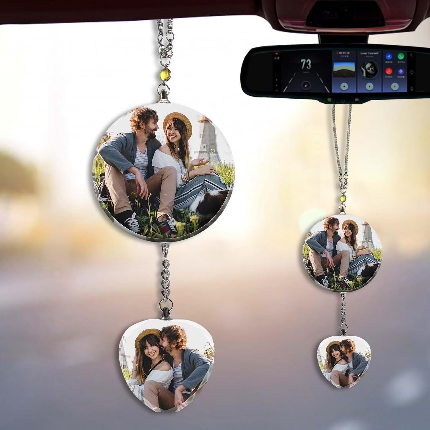 Car Mirror Ornament for Family and Friends,Customizable Photo Crystal Pendant,Personalized Car Mirror Crystal Photo Frame