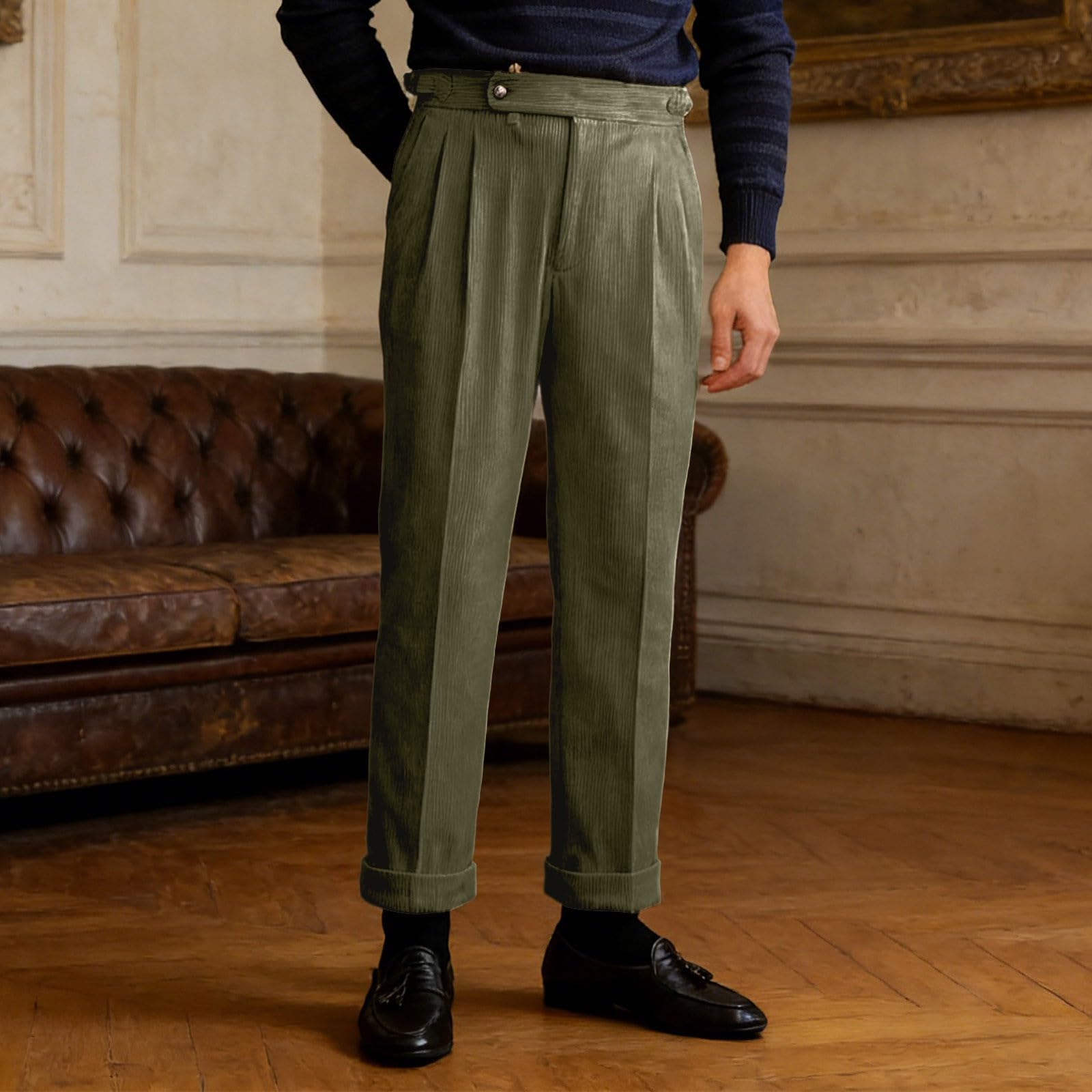 Herren Cordhose Italienischem Neapel-Stoff mit Geradem Bein Hohem Bund – Lässiger Stil Britischen Retro-Look – Trendige Mode Relax Hose Herren Baggy Sweatpants Jogginghose Baumwolle