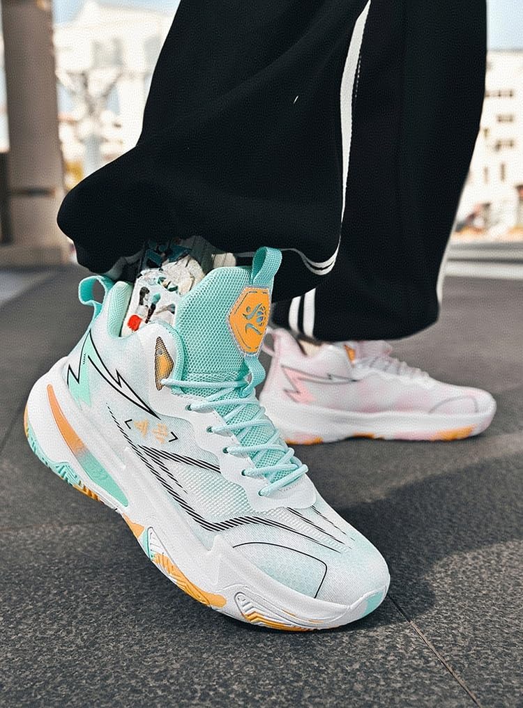 Męskie siatkowe buty do koszykówki to oddychające, antypoślizgowe, odporne na zużycie, amortyzujące sportowe co dzień Buty spacerowe(Pink Green,42 EU)