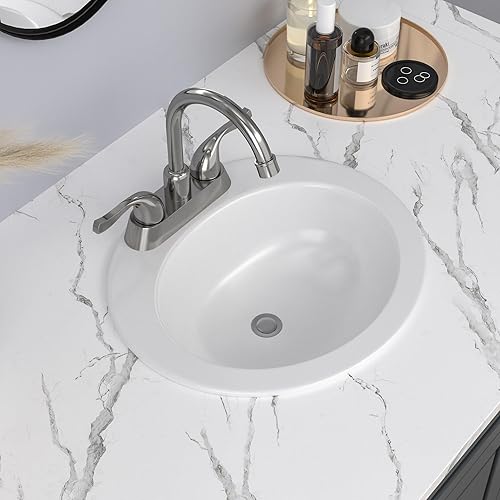 Miniatura 2 de Lordear 20 Inch Drop In Bathroom Sink White Porcelain 20x19 inch Ceramic Vitreous Above Counter Vanity Lavatory Sink with 3 Vessel Style Basin