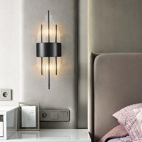 Miniatura 2 de Moderno aplique de pared negro con 2 luces para dormitorio, pasillo, baño, tocador, dormitorio, espejo, sala de estar, entrada, pasillo