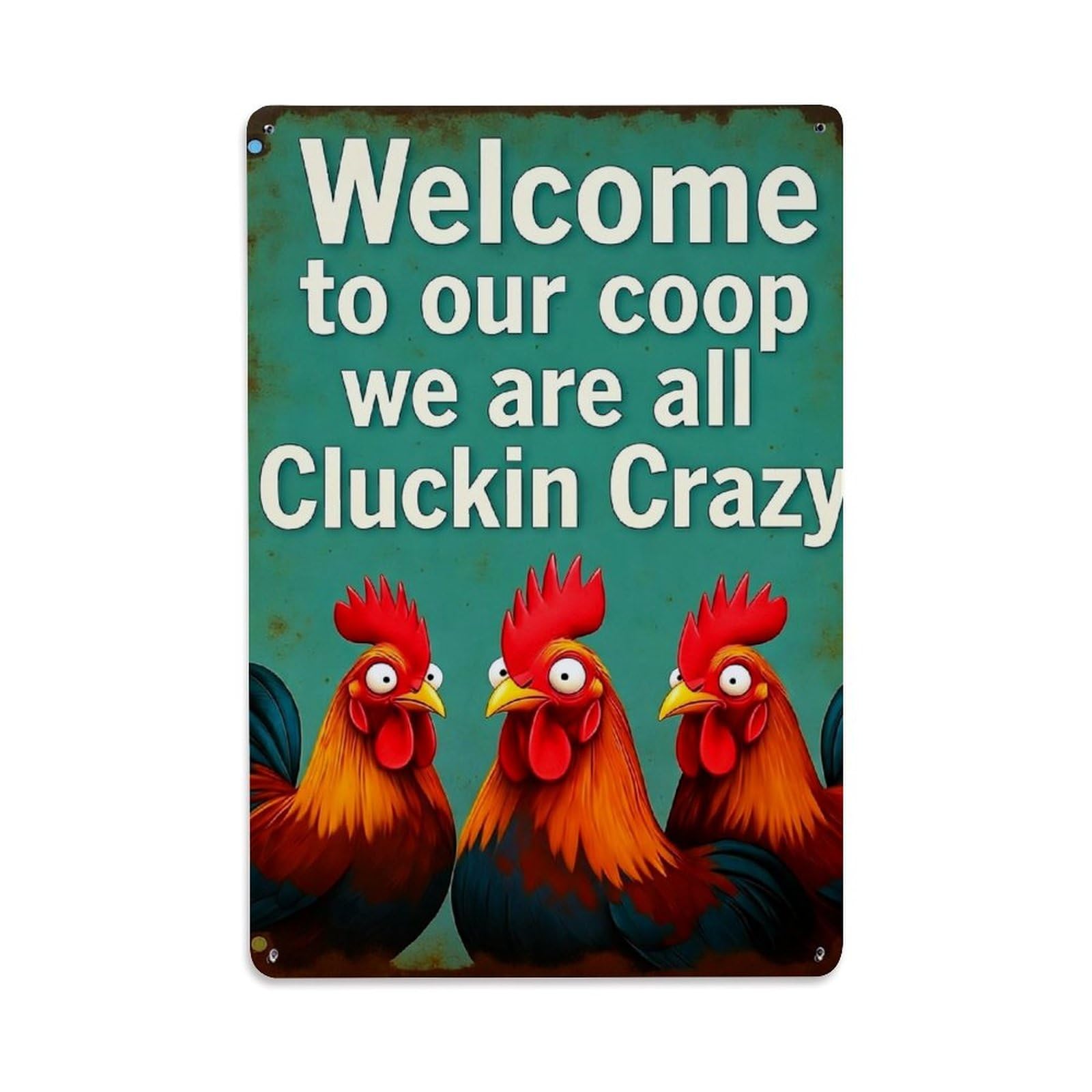 Jdfenggu Vintage Welcome To Our Coop Cluckin Crazy_1 Retro Metal Tin Sign, Metal Poster For Bar, Home, Man Cave, Kitchen, Laundry Room Art Decor 8X12 Inch