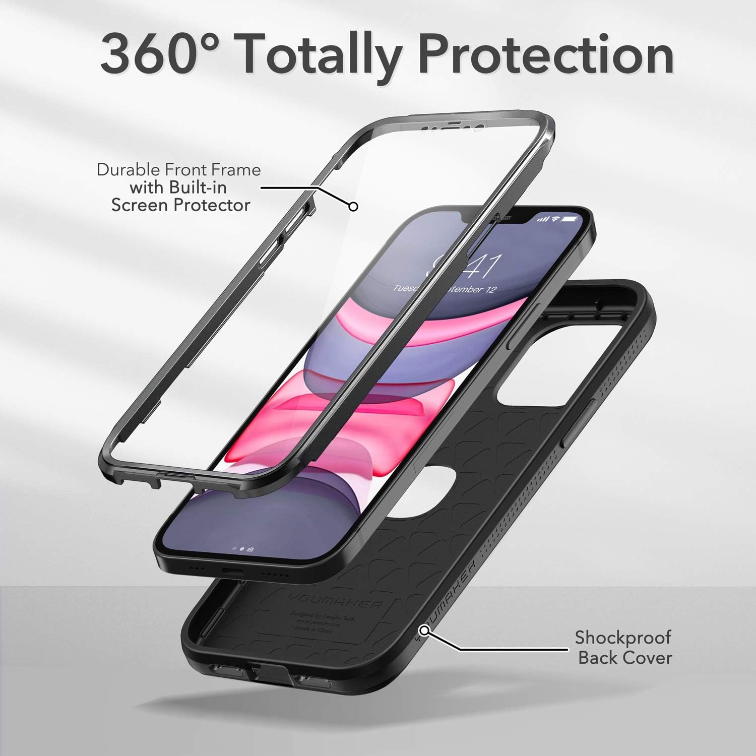 Review Discount YOUMAKER Designed for iPhone 12 Mini Case, Heavy Duty Protection Kickstand with Built-in Screen Protector Shockproof Case Cover for iPhone 12 Mini Case 5.4 inch - Sapphire