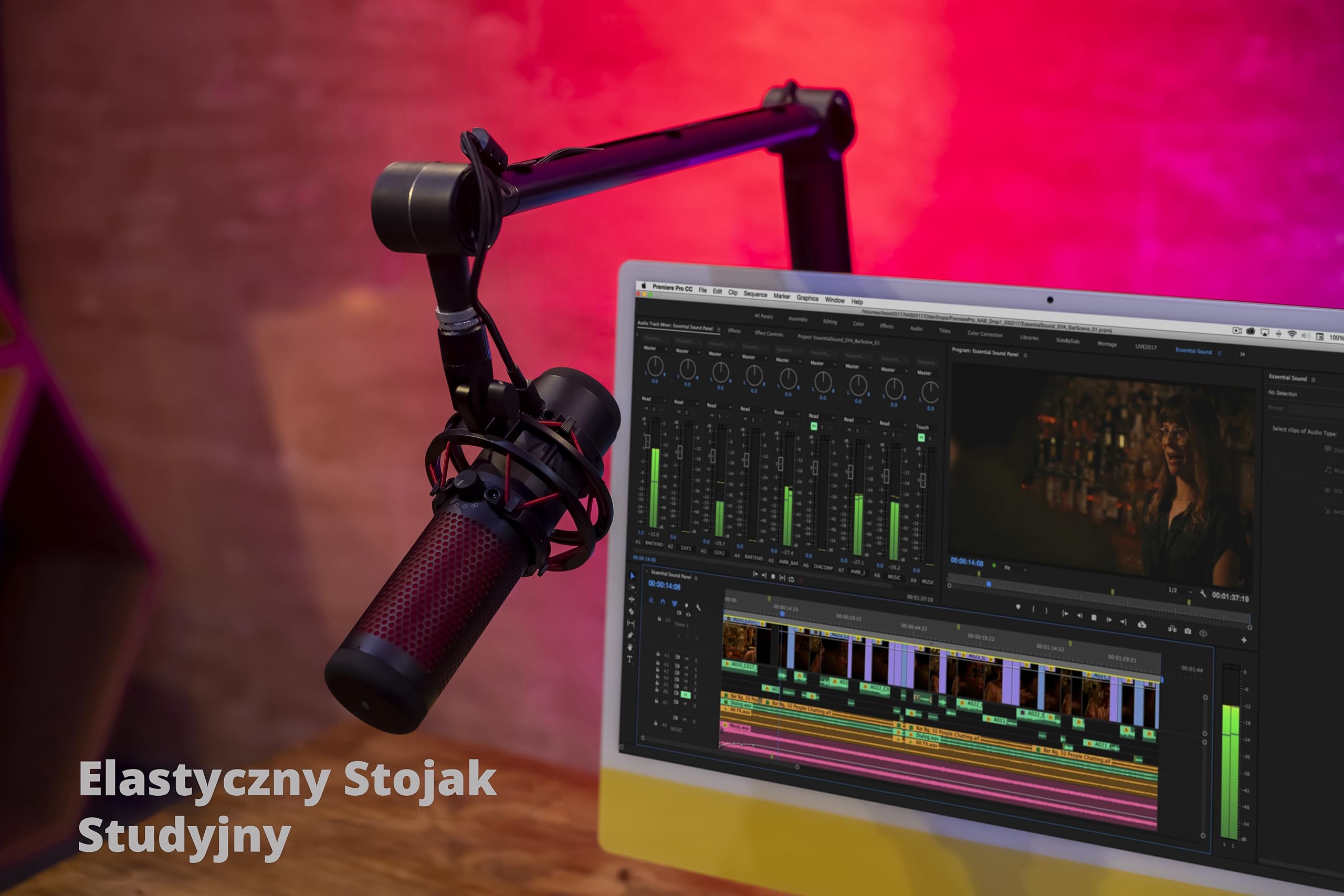IXTECH Ramię wysięgnika mikrofonowego z uchwytem na biurko, obracane o 360°, regulowane i składane mocowanie nożycowe do podcastów, gier wideo, radia i studia audio, solidne i uniwersalne, elegancki