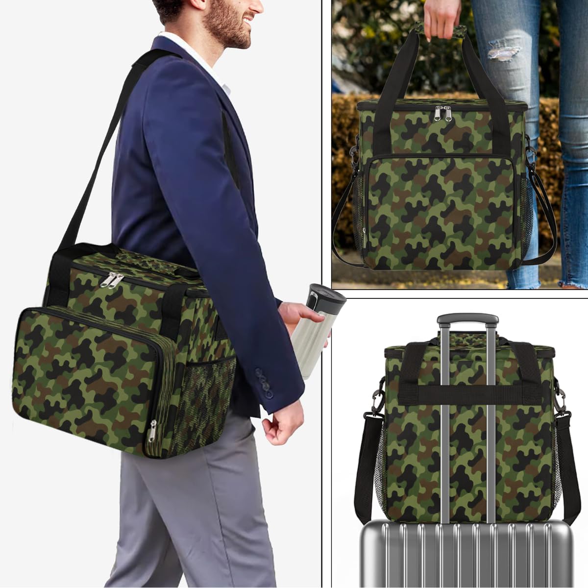 Green Camo Portable Coffee Maker Carrying Bag Compatible with Keurig K-Mini or K-Mini Plus - Travel Storage Tote with K-Cup Pod Pockets for Single Serve Coffee Brewer