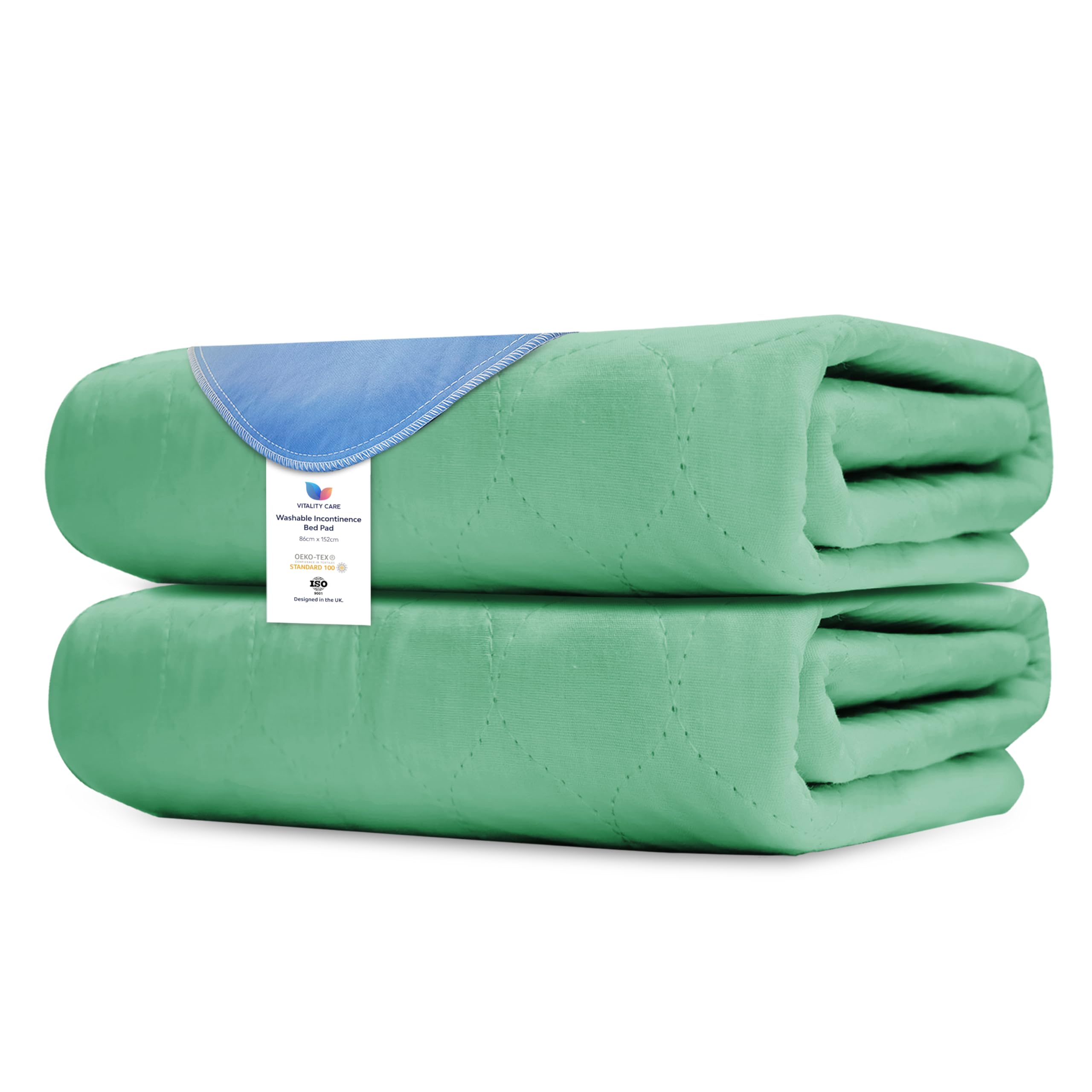 Vitality Care Potty Training Bed Pads, 100% Waterproof Mattress Protector, Non-Slip Bed Wetting Sheet for Single Toddler Beds, Green, 86 x 91 cm, 2 Count