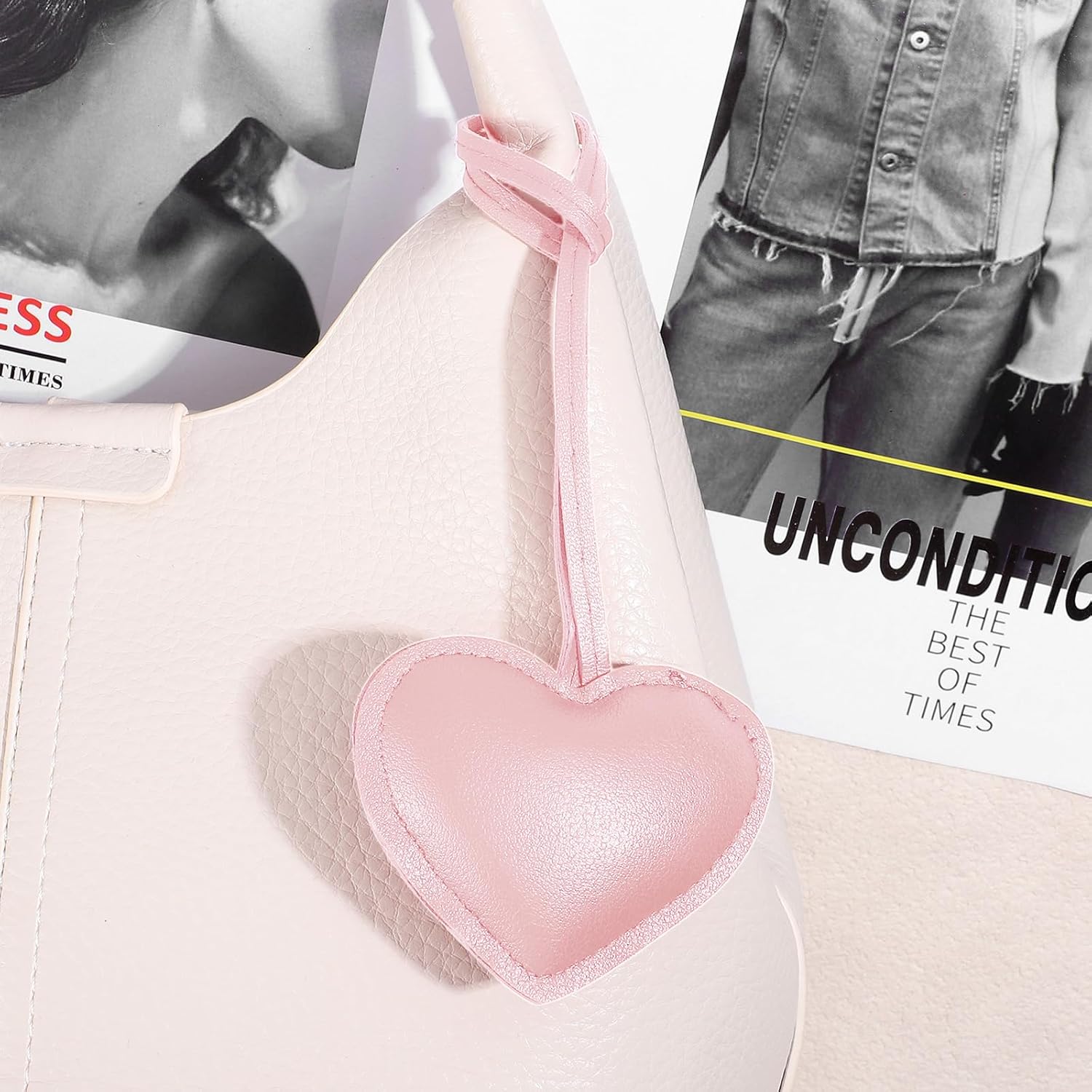 2 PCS Heart Bag Charms Keychain for Women, Cute Heart Charm for Purse Handbags Bag Accessories PU Key Charms for Women Girls(Pink, Black) - Image 4