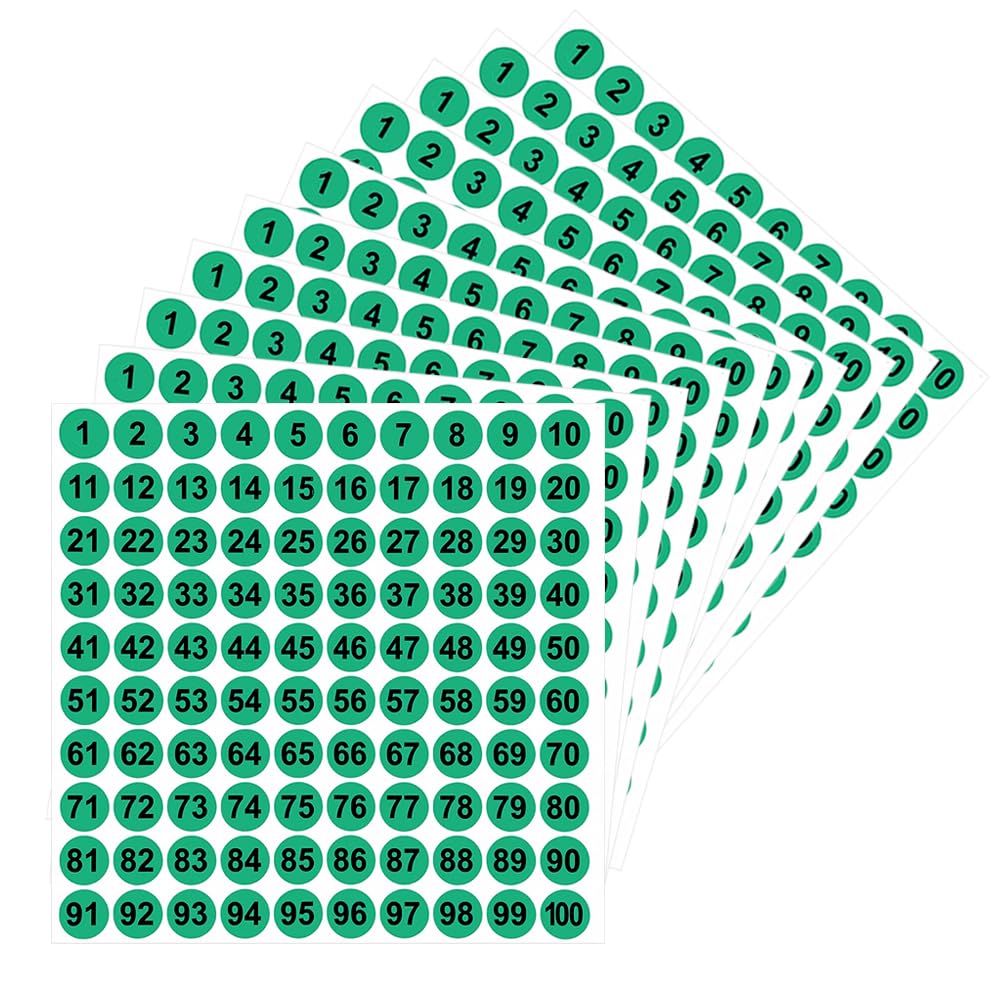 LICQIC 10 Sheets Small Self Adhesive Number Stickers, 1 to 100 Sticky Round Number Labels for Sorting, Organizing, Storage Boxes, Lockers, Office&School Supplies, 10 mm