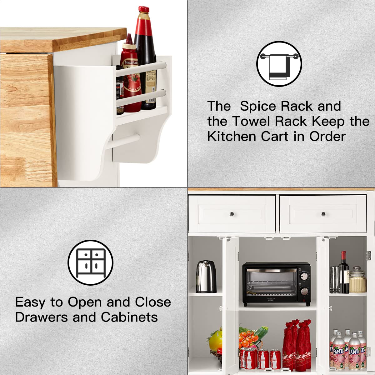 HOMHUM Rolling Kitchen Island Cart with Storage, Kitchen Cart with Drop