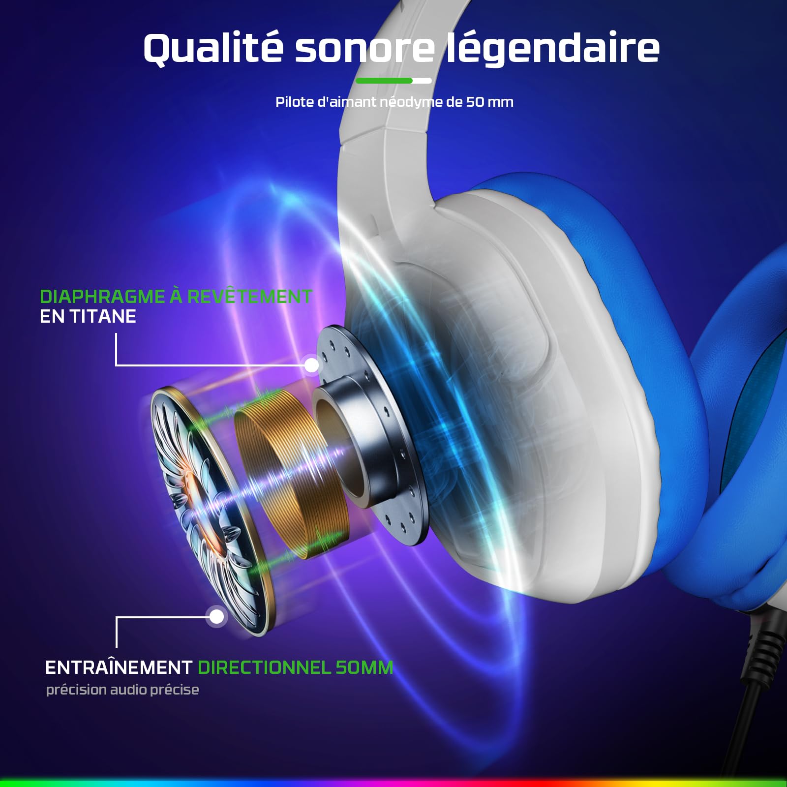Fachixy FC200 Casque de Jeu pour PS4, PS5, Xbox, Switch, PC, Ordinateur avec Microphone, Casque de Jeu 3,5 mm avec lumière RVB