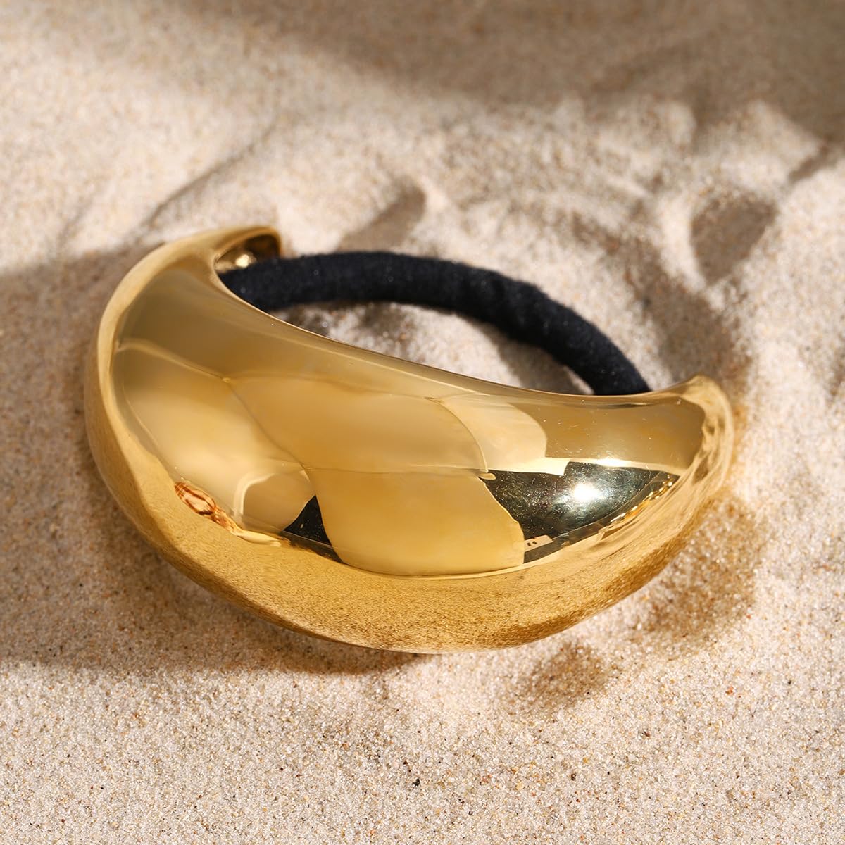 Lazos para el pelo de acero inoxidable, oro de 18 quilates, gruesos, coletas para mujer, brillantes soportes elásticos para coleta, accesorios geométricos dorados y plateados (tamaño grande dorado)