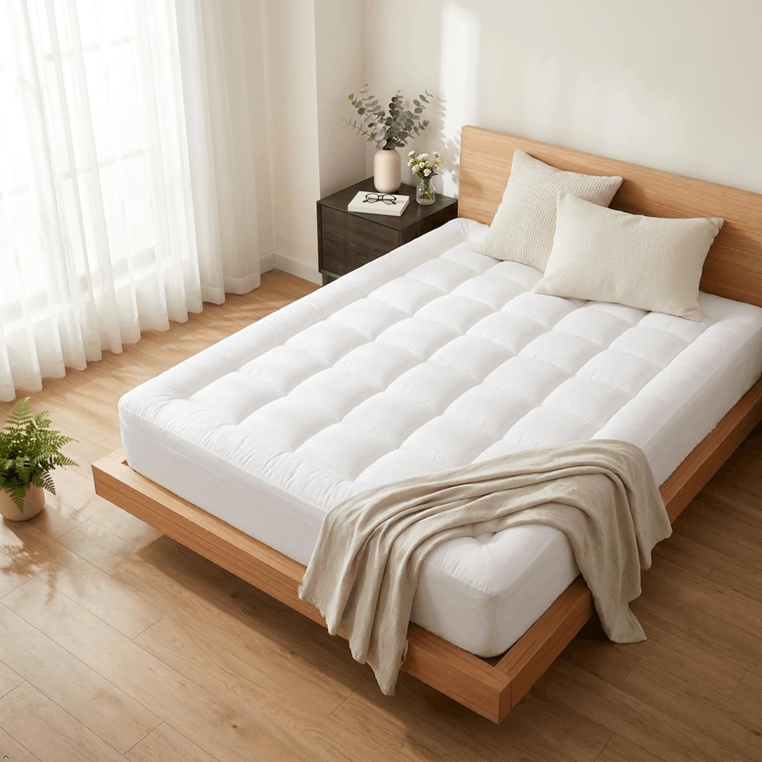 Cubrecolchón de espuma viscoelástica de doble capa tamaño King, espuma viscoelástica de gel de 2 pulgadas y almohada refrescante de 1 pulgada para dolor de espalda, soporte medio