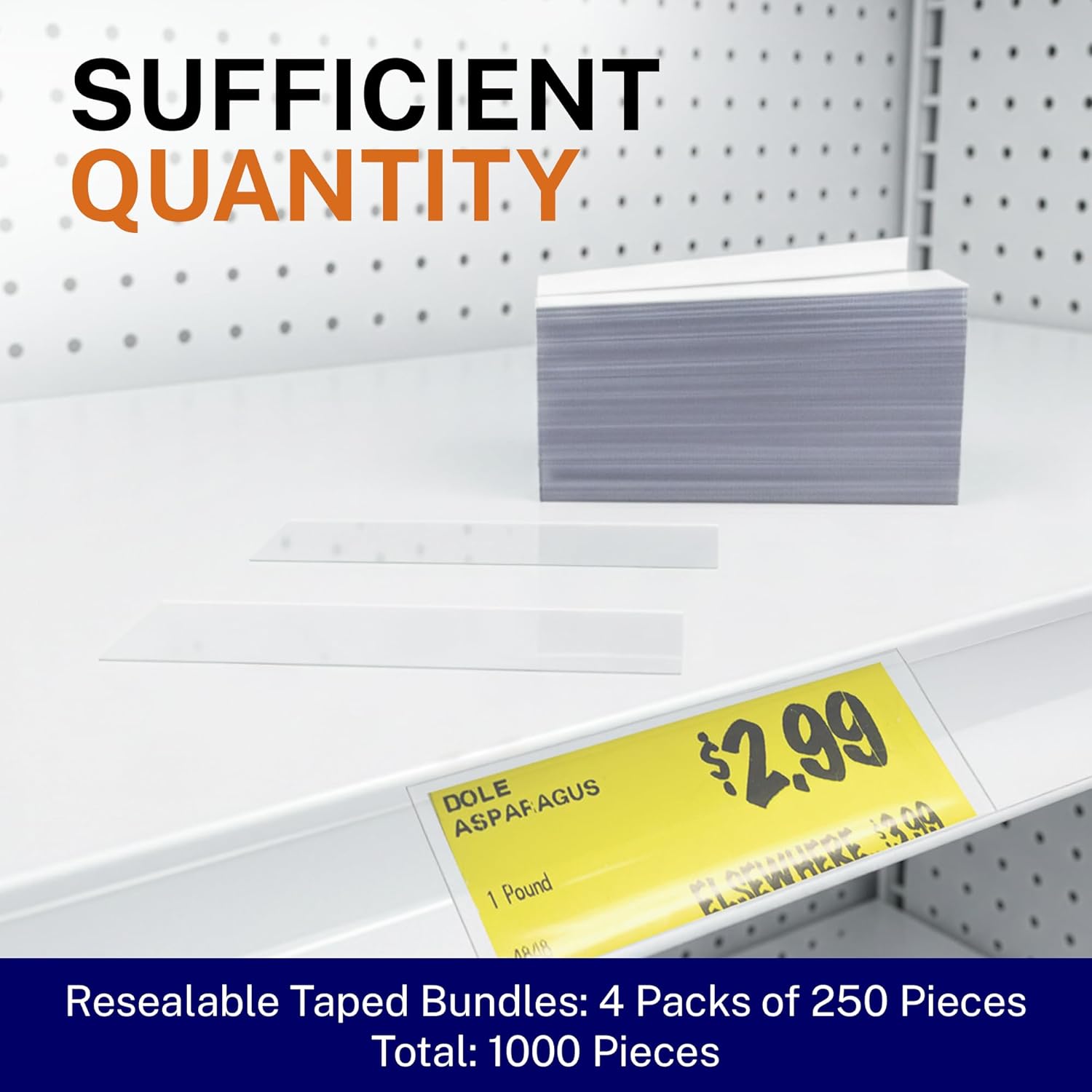 Clear Plastic Label Holder - Shelf Price Tag Holder, 1000 Count Bulk Bundle - 7.5 mm Thick Glossy Chips for Retail Merchandising, Warehouses and Professional Store Display - 2"L × 1.25"H