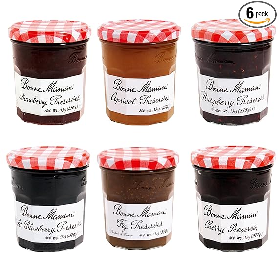 Bonne Maman Variety Preserves Pack (Strawberry, Raspberry, Cherry, Blueberry, Apricot and Fig) 13 oz Jars (Pack of 6)