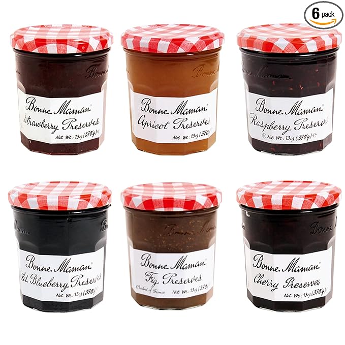 Bonne Maman Variety Preserves Pack (Strawberry, Raspberry, Cherry, Blueberry, Apricot and Fig) 13 oz Jars (Pack of 6)