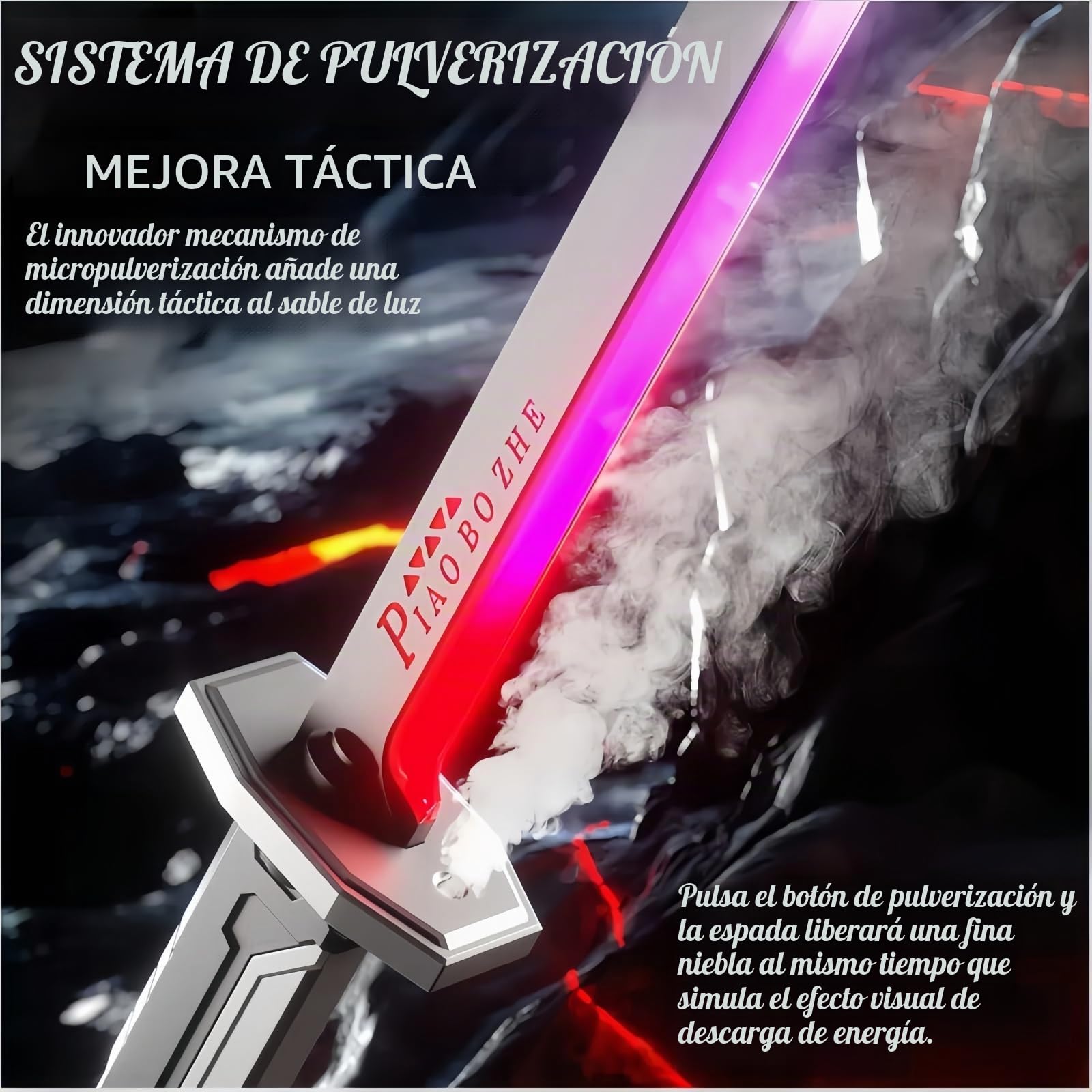 Cyberpunk - Espada de neón | Hoja de chispa de 31.5 pulgadas con sonido AI y niebla | Recargable tipo C | para rave, cosplay y exhibición