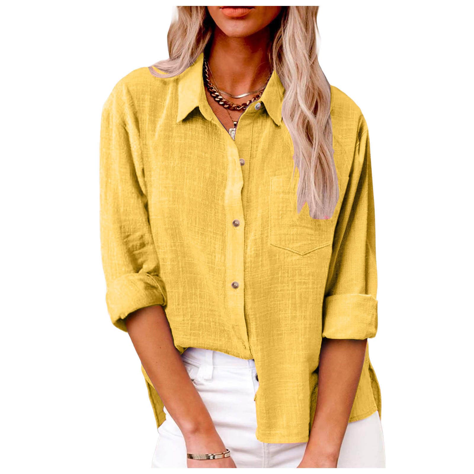 Camisas de gasa con botones para mujer, de verano, a la moda, de manga larga, cuello Vcation, de lino, de gran tamaño, con solapa, primavera, muselina, túnicas de algodón, casual, con abertura lateral