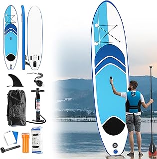 Aufun Tavola da Paddle Surf Paddle Board, Universale SUP all Round: Paddle Board, Pompa, Sacca Trasporto, Kit di Riparazione, Pagaia Regolabile in Alluminio, Antiscivolo Deck, Bleu 305 x 75 cm / 320 x 76 cm / 330 x 76 cm