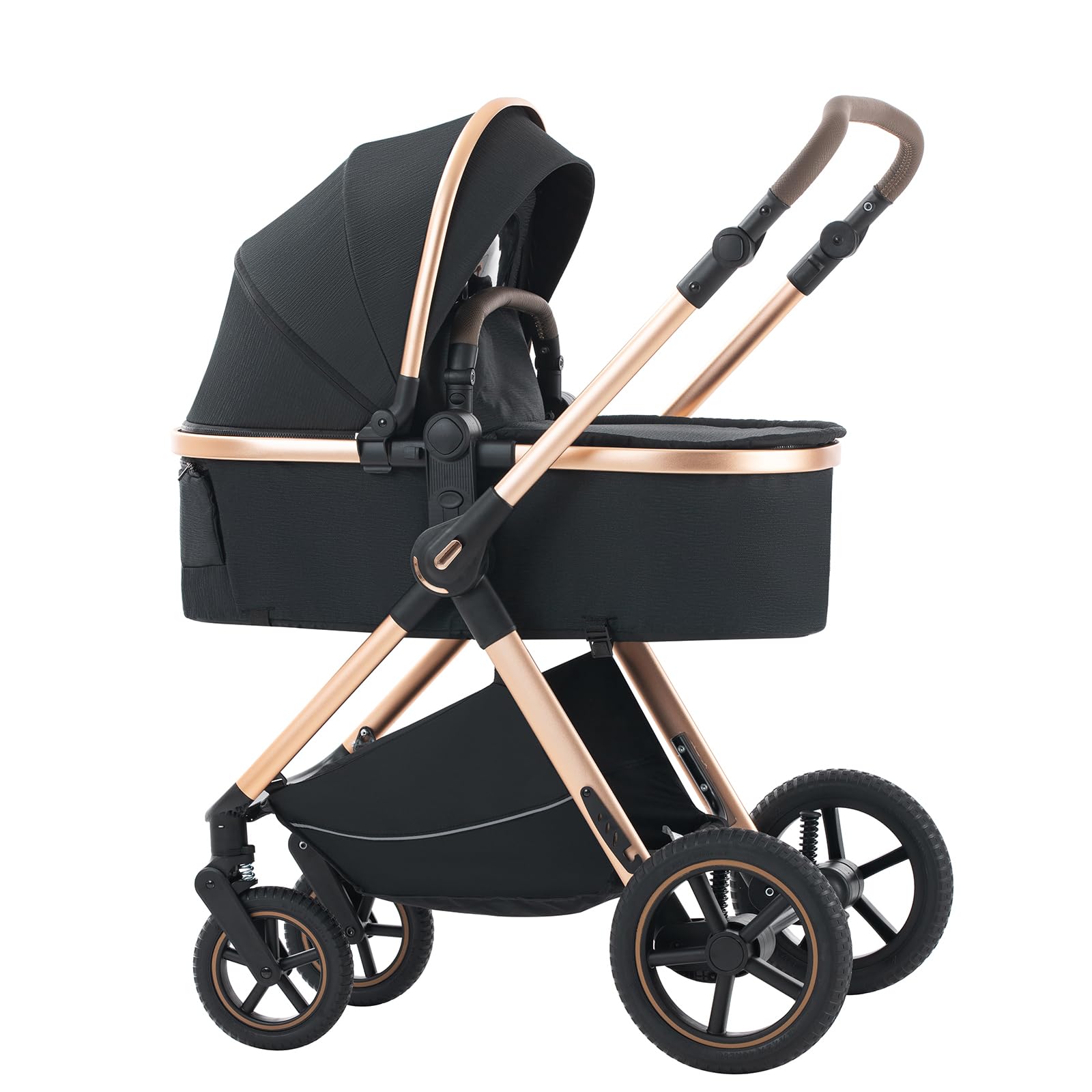 BEBBY Multifunzionale Carrozzina Passeggino Trio Combinazione Passeggino 3 in 1 Passeggino Ovetto Pieghevole Set Passeggino Neonato Sedili,Da neonato a 22KG (G- D2-BLACK, H2-D)