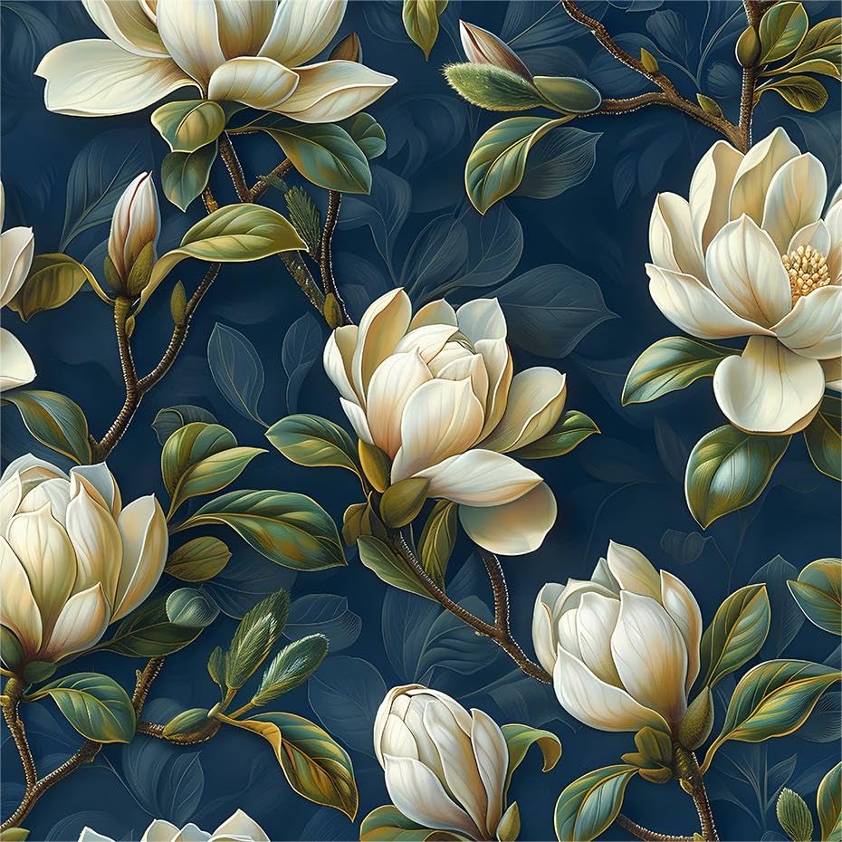 Papel pintado de magnolia azul para decorar un apartamento de alquiler