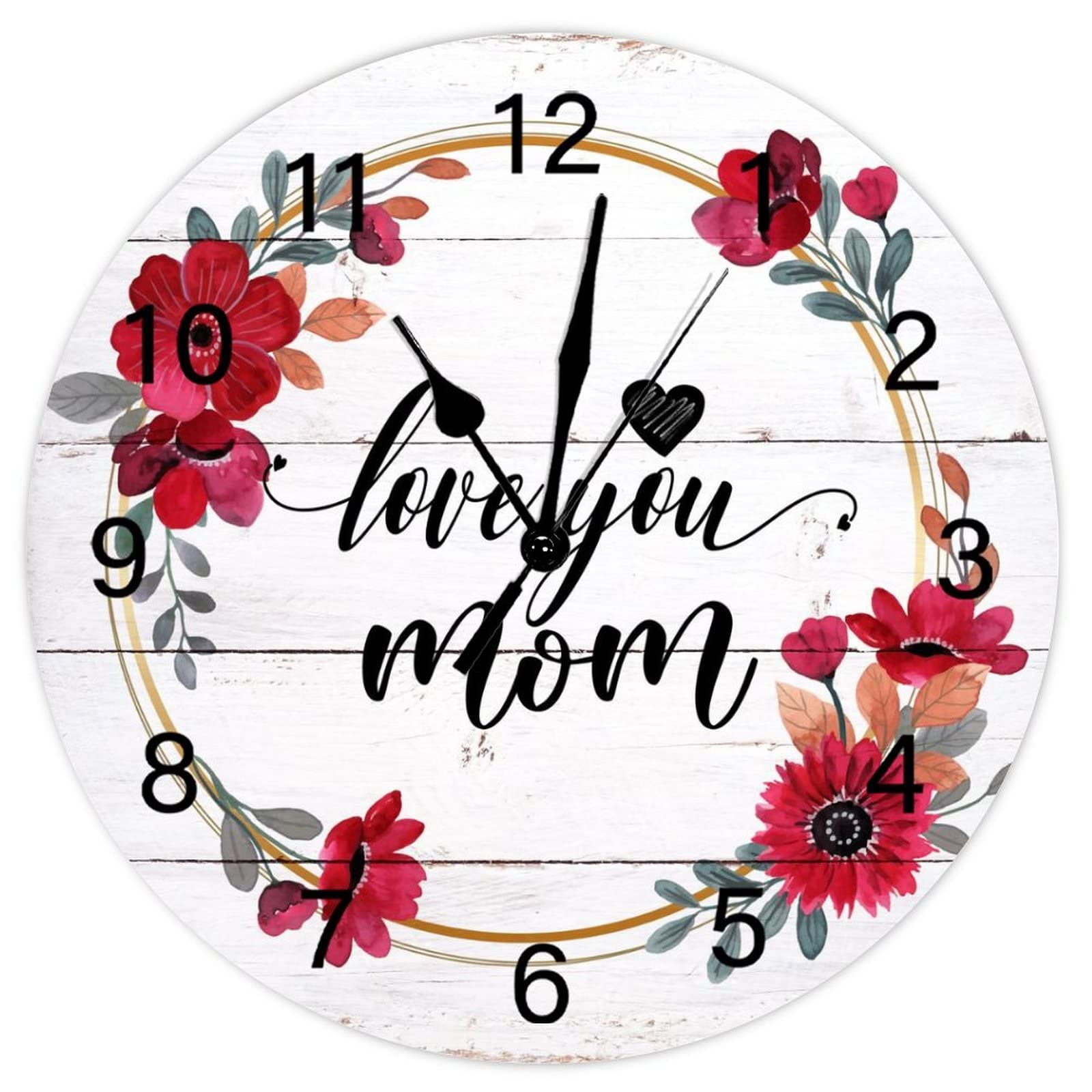 Horloge murale en bois rustique de 38 cm : finitions aquarelle de qualité supérieure