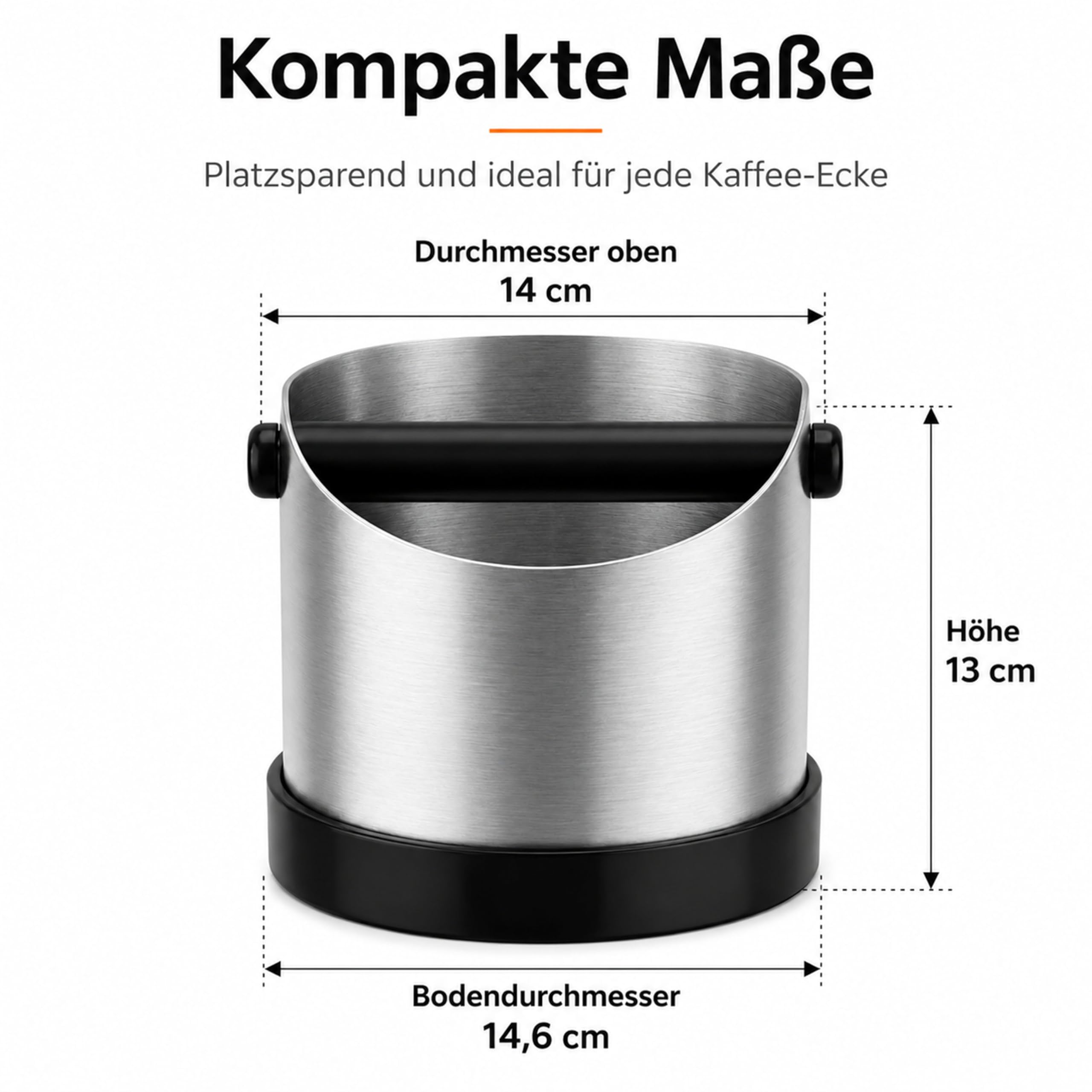 URMONA Knock Box per Espresso, Contenitore Fondo Caffè 1,3L in Acciaio Inox, Abklopfbehälter con Barra Rimovibile e Base Antiscivolo, Accessorio per Macchina Caffè Delonghi Sage Ninja (Argento)