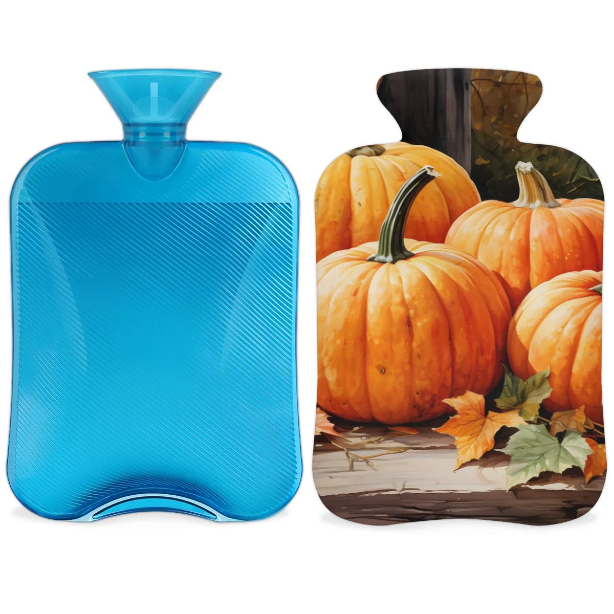 Hot Water Bottle with Soft Cover,2L Happy Thanksgiving Hot Water Bag for Hot and Cold Compress, Hand Feet Warmer, Colorful Pumpkin Rubber Hot or Cold Water Bottle Halloween Christmas Decorations