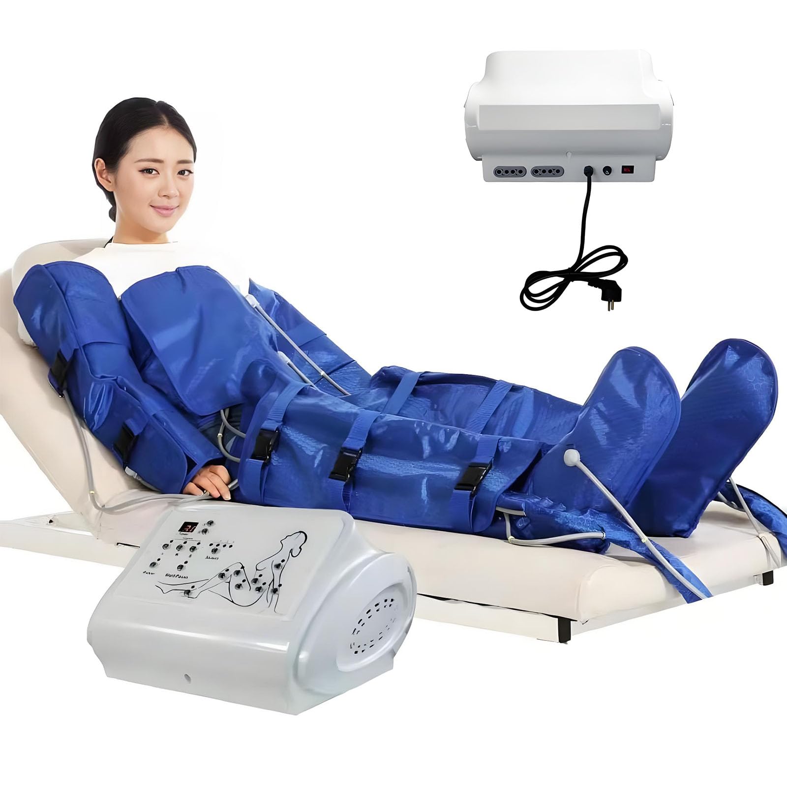 Lymphdrainage Gerät Ganzkörpermassagekostüm Mit 3 Massageintensitätsstufen,Infrarotwärme Und Luftdruckmassage Verbessert Die Durchblutung Muskelerholung Blue