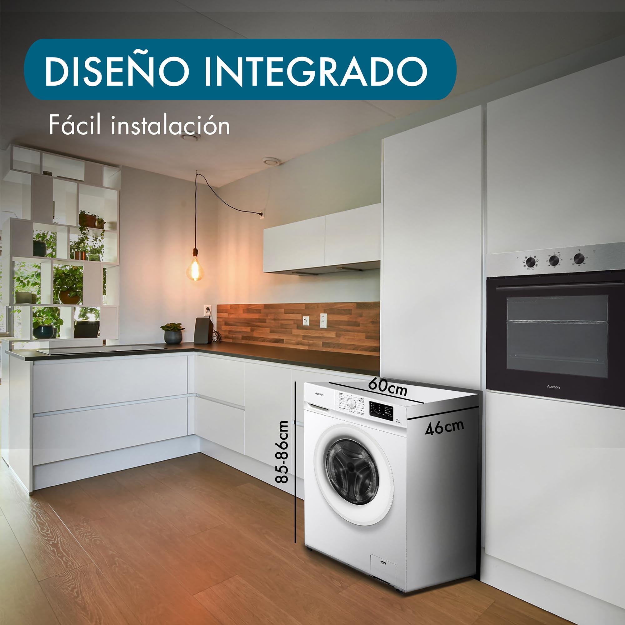 Apelson Lavadora de Carga Frontal AWM 6000 WH, 6 kg, 1000 rpm, 15 Programas de Lavado, Inicio Diferido hasta 12 h, Programas Rápido 15 min y Bebé, Libre Instalación, Color Blanco