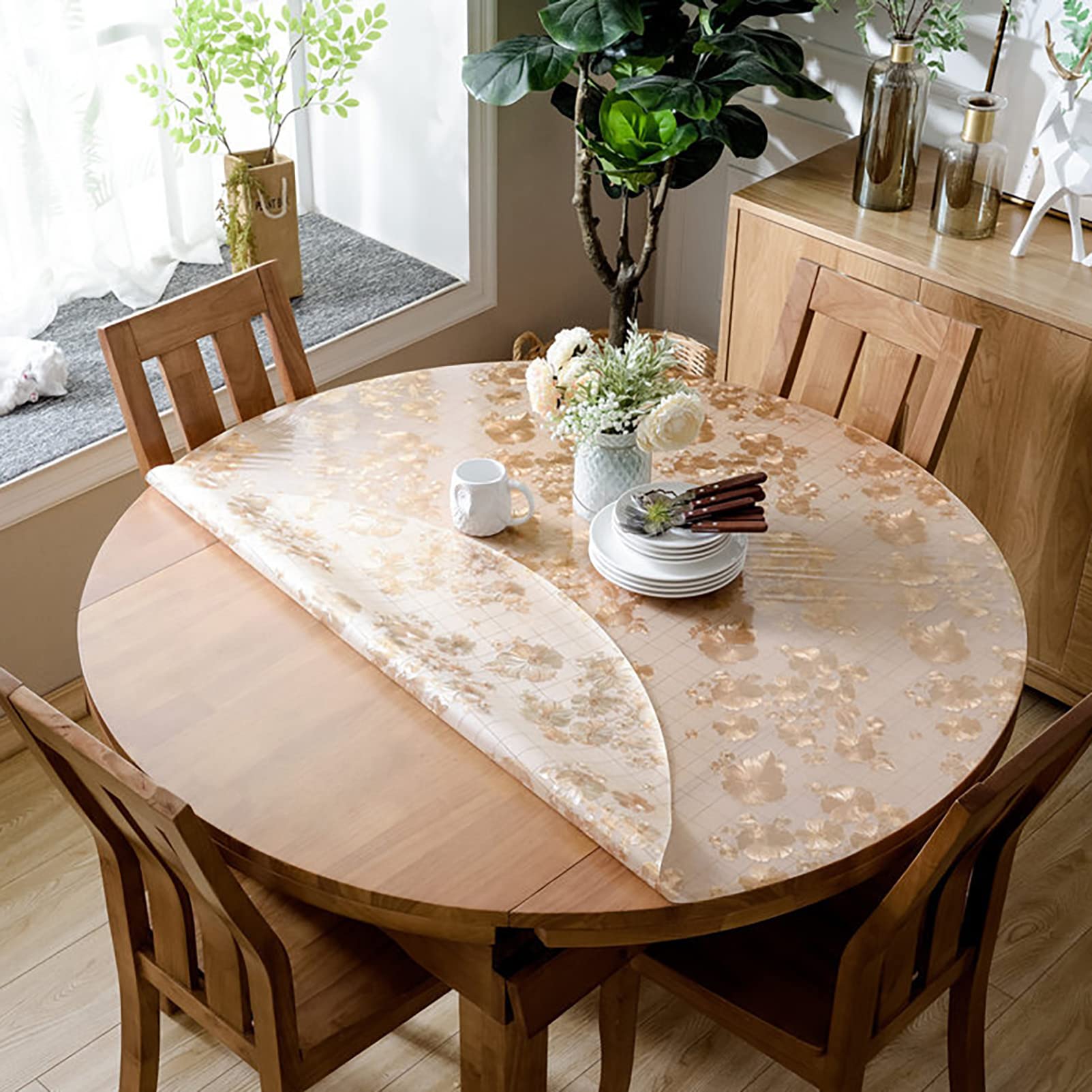 Nappe de protection de table en vinyle C transparent pour nappe ronde 80cm