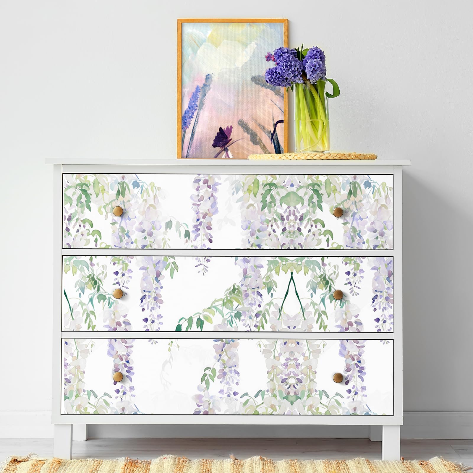 FunStick 44.5CM×9M Papel Pintado Autoadhesivo Pared Dormitorio Papel Adhesivo para Muebles Flores Violeta Lila Vinilo Adhesivo Armario Cocina Impermeable Revestimiento Pared Salon Flores Púrpura Claro