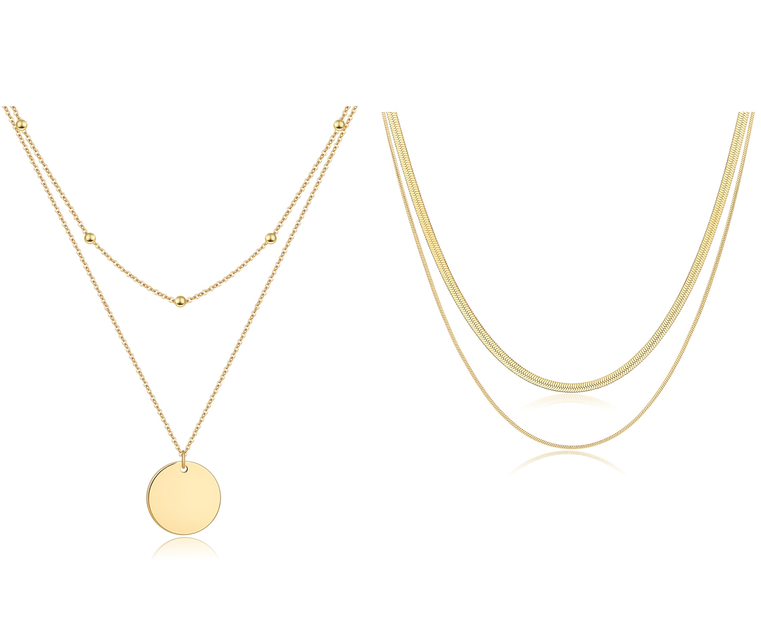 GenericLYLYMIMI Gold Layered Choker Necklace for Women Girls, 14K Real Gold Plated Pendant Necklace,Disc Chokers Necklace Dainty Flat Snake Chain Layering Necklace for Gift