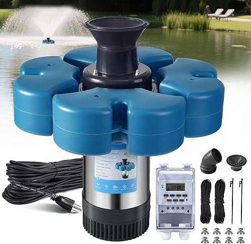 RELIY Aireador de fuente de estanque, bomba de fuente de 1HP 110V 15000 GPH, fuente flotante de lago totalmente automática, cable de alimentación de