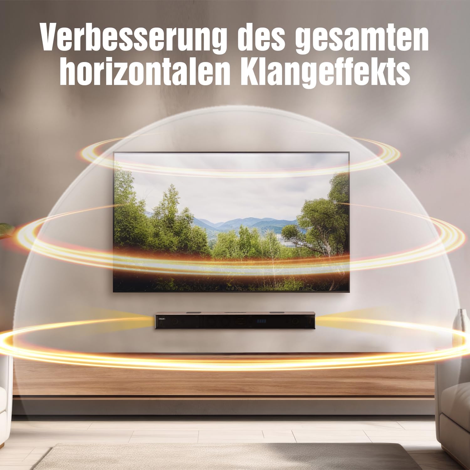 Hiwill 5.2.2ch Soundbar für TV Geräte mit Dolby Atmos, 400W All-in-One TV Soundbar mit 2 integrierte Subwoofer, Holzgehäuse Heimkino Soundsystem, Lautsprecher für Fernseher, HDMI eARC/Optisch/Aux