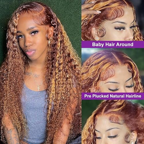 Miniatura 4 de Pelucas de cabello humano sin pegamento de 26 pulgadas, pelucas de cabello humano ondulado profundo con encaje frontal, densidad del 180 %,