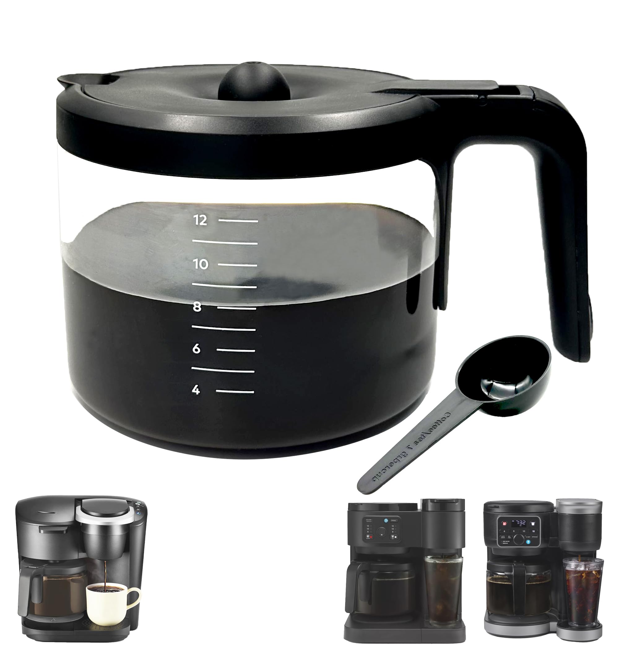 12 Cups Coffee Pot Replacement Compatible for KEURIG K-DUO Essentials 12 Cups Coffee Machine 5000 &5500 and K-DUO G2 K5600 (NOT Compatible with K-Duo 5100 Model) Black Handle