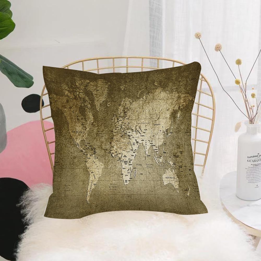 HYOSXW Cushion Cover,Throw Pillow Case Home Decorative for Living Room Bedroom Sofa Chair 16X16 Inch,Antique old world map with great texture old map atlas trace of life world prin,Pillowcase 40X40cm
