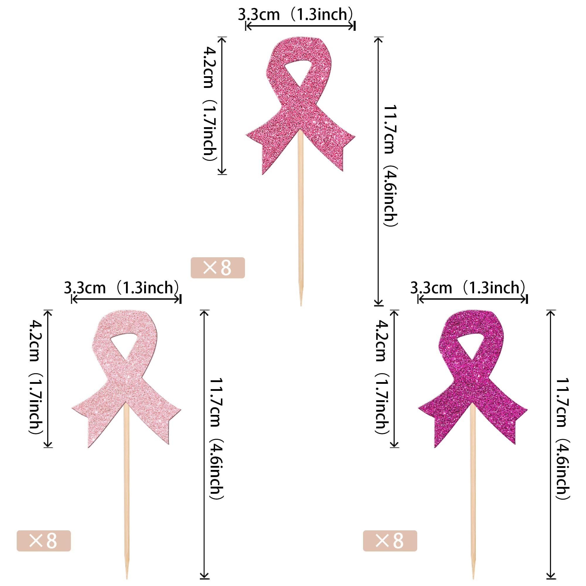 Xsstarmi 24 Pack Breast Cancer Awareness Cupcake Toppers Glitter Pink Ribbon Fight Beliveve Cupcake Picks for Breast Theme Love Women Health Pink Ribbon Party Cake Decorations Supplies - Image 2