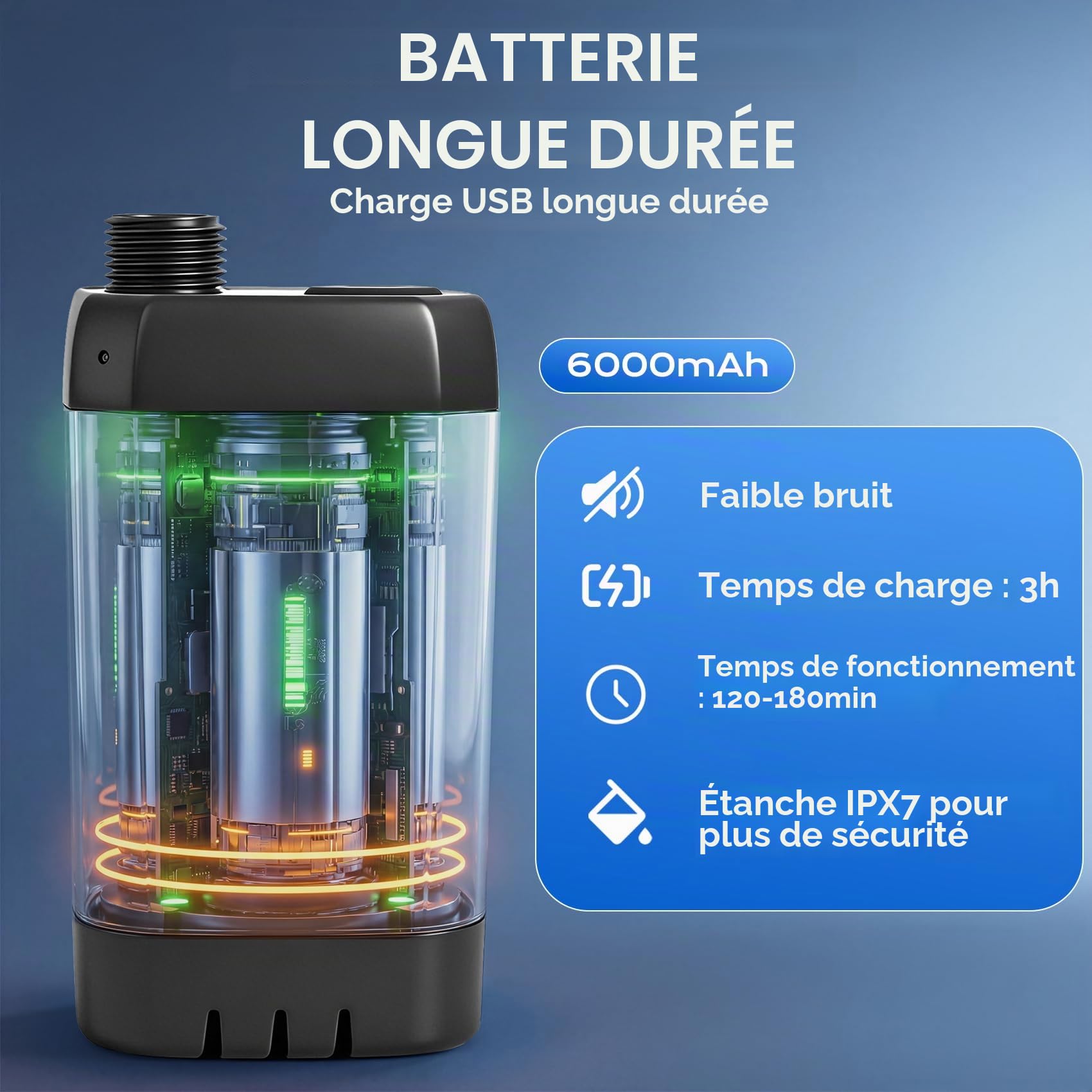 Douche portable pour camping avec chauffe-eau à immersion, pompe de douche rechargeable 6000 mAh avec écran LED intelligent, pompe de douche de camping en plein air pour randonnée, voyage, lavage de