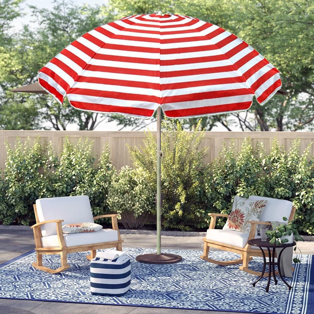 Duży Parasol W Paski, 200 Cm, Odporny Na Promieniowanie Uv, Okrągły, Przenośny Parasol Tarasowy Do Ogrodu, Na Taras, Podwórko,RedA-200cm(6.5ft)